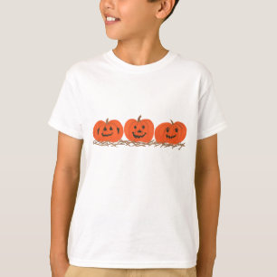 Three Happy Halloween Pumpkins Sitting in Straw T-Shirt