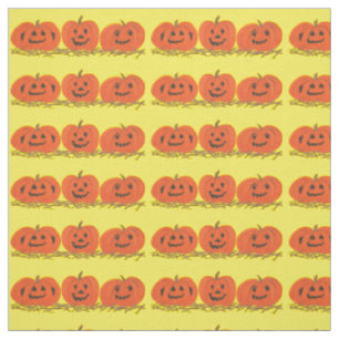 Three Happy Smiling Pumpkins Halloween Fabric
