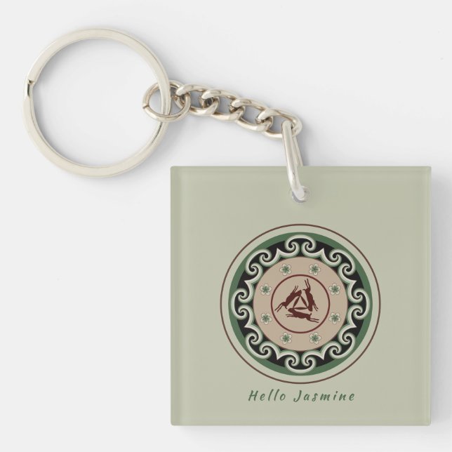 three hares motif coupled with interlocking cloud key ring (Front)