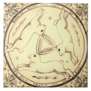 Three Hares Running Rabbit Sepia Mystical Design Ceramic Tile