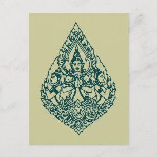 THREE HEAD BUDDHA PRAYING LAO, THAI & CAMBODIA POSTCARD