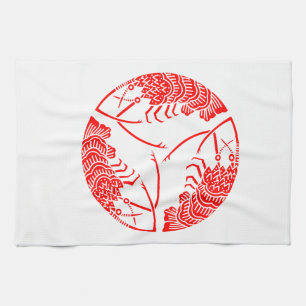 Three head-to tail spiny lobsters tea towel