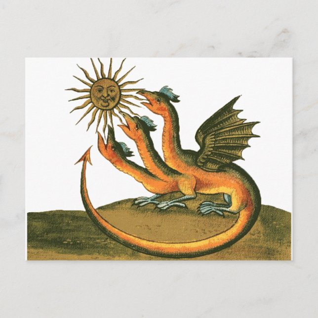 Three-Headed Alchemy Dragon and Sun Postcard (Front)