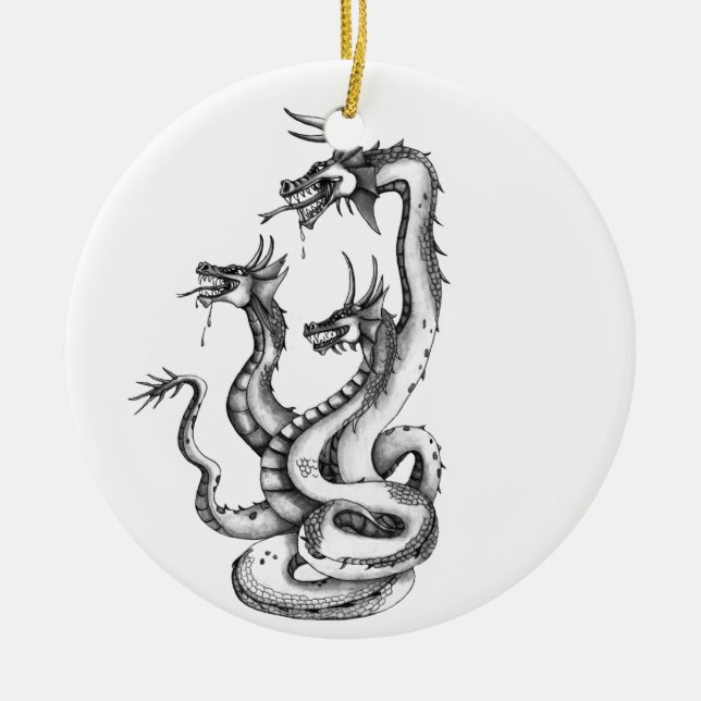 Three Headed Hydra Design Ceramic Ornament (Front)