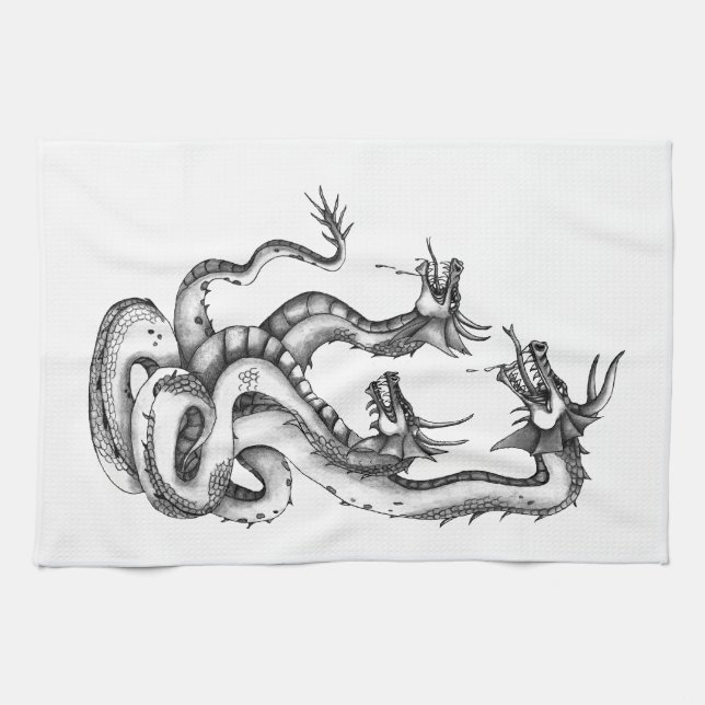 Three Headed Hydra Design Tea Towel (Horizontal)