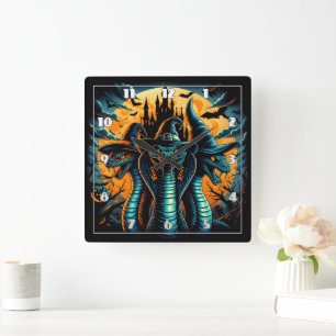 Three-headed snakes in a spooky Halloween night Square Wall Clock