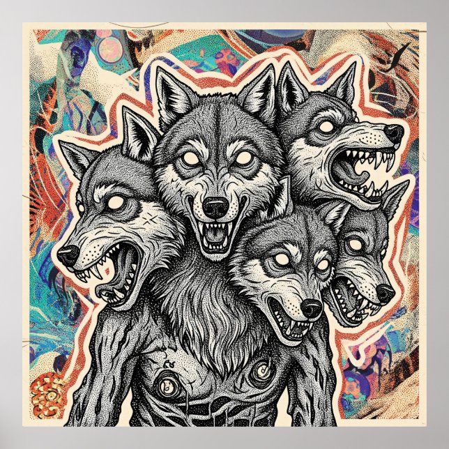 Three-Headed Wolf Creature Poster (Front)