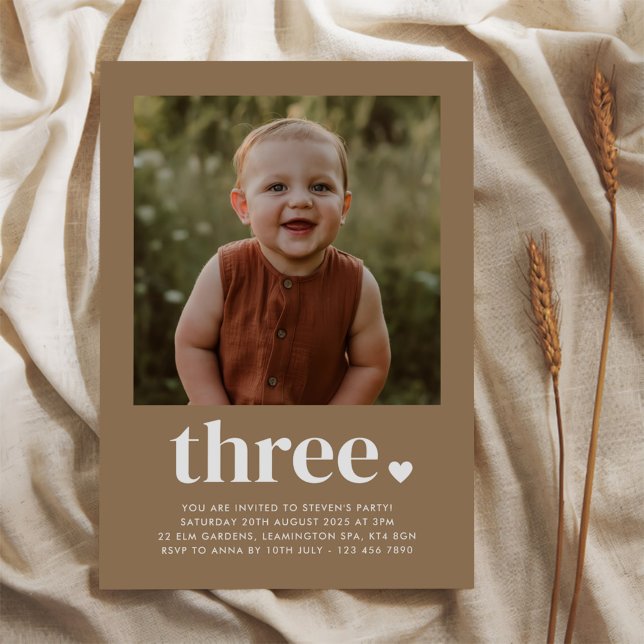 Three Heart Photo 3rd Birthday Invitation (Creator Uploaded)