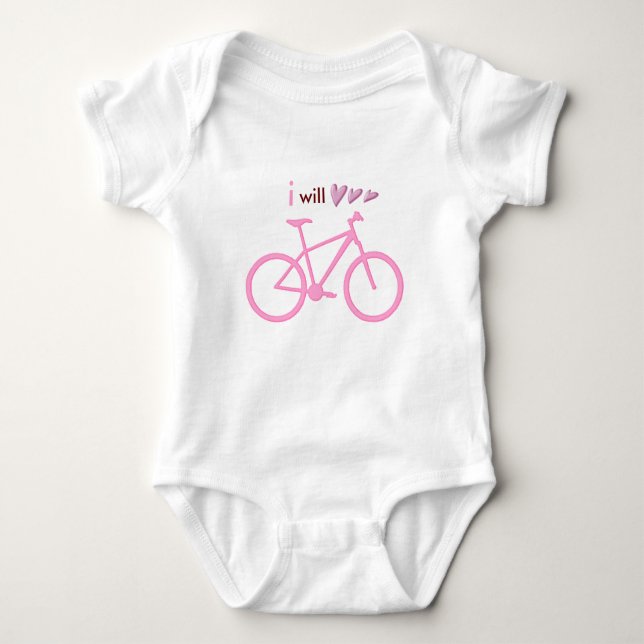 Three hearts and pink mountain bike baby bodysuit (Front)