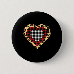 Three Hearts Buffalo Leopard Plaid Valentine's Day 6 Cm Round Badge