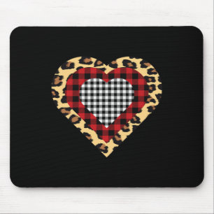 Three Hearts Buffalo Leopard Plaid Valentine's Day Mouse Pad