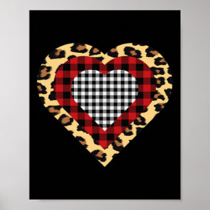 Three Hearts Buffalo Leopard Plaid Valentine's Day Poster