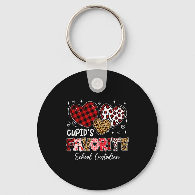 Three Hearts Cupids Favorite School Custodian Vale Key Ring (Front)