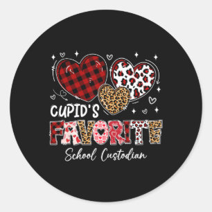 Three Hearts Cupid's Favourite School Custodian Va Classic Round Sticker