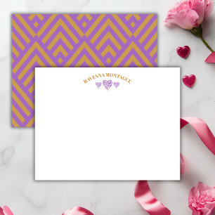Three Hearts Gold Grapevine Striped Fans Note Card