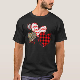 Three Hearts Leopard Buffalo Plaid For Women Valen T-Shirt