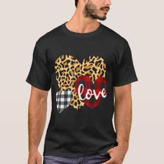 Three Hearts Leopard Buffalo Plaid For Women Valen T-Shirt
