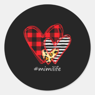 Three Hearts Leopard Buffalo Plaid Mimi Life Valen Classic Round Sticker