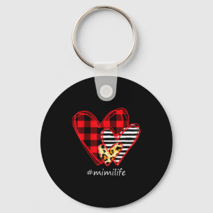 Three Hearts Leopard Buffalo Plaid Mimi Life Valen Key Ring