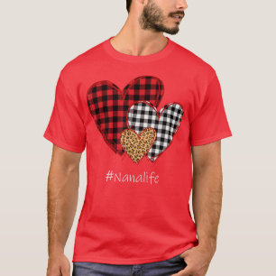 Three Hearts Leopard Buffalo Plaid Nana Valentine' T-Shirt