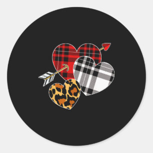 Three Hearts Leopard Buffalo Plaid Valentines Day Classic Round Sticker