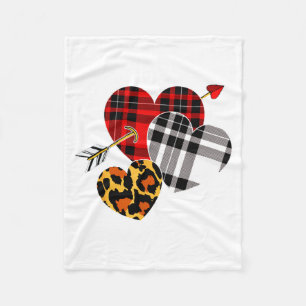 Three Hearts Leopard Buffalo Plaid Valentines Day  Fleece Blanket