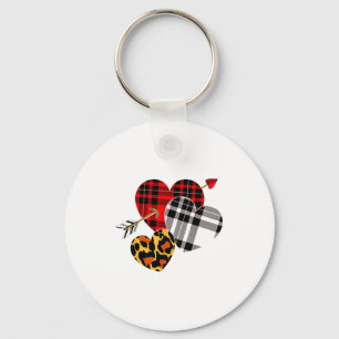Three Hearts Leopard Buffalo Plaid Valentines Day  Key Ring