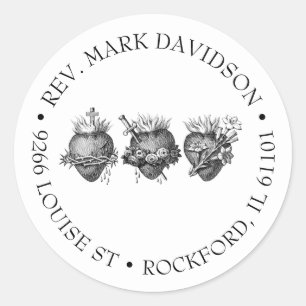 Three Hearts of Jesus, Mary, and Joseph Address Classic Round Sticker
