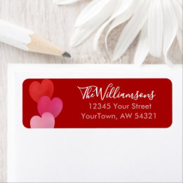 Three Hearts on Red Valentines or Galentines Return Address Label