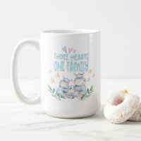 Three Hearts One Family Cute Hippos Blue