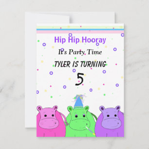 Three Hippo's  Party Invitation