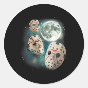 Three Hockey Mask Moon Magical Sport Lover Hockey Classic Round Sticker