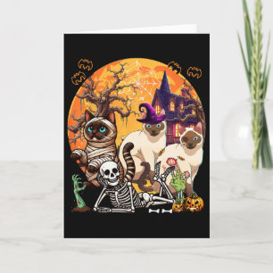 Three Horror Siamese Cats Cosplay Witch Halloween Card