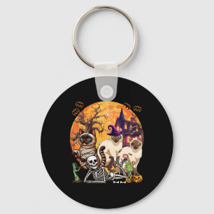 Three Horror Siamese Cats Cosplay Witch Halloween Key Ring