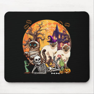 Three Horror Siamese Cats Cosplay Witch Halloween Mouse Pad