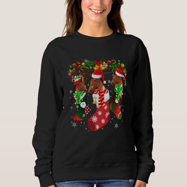 Three Horse In Sock Christmas Santa Hat Lover Sweatshirt (Front)