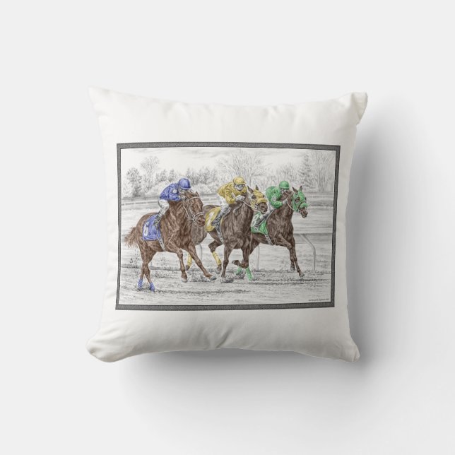 Three Horse Race - Neck and Neck Cushion (Front)