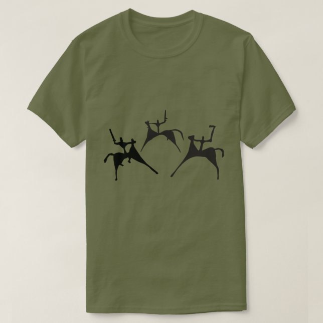 Three Horsemen - Petroglyphs Rock Drawing T-Shirt (Design Front)
