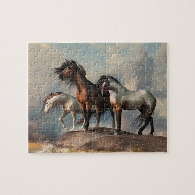 Three Horses at the Beach Jigsaw Puzzle (Horizontal)