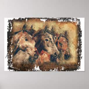 Three Horses Decoupage Print