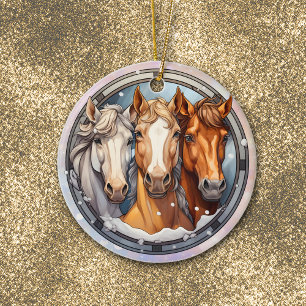 Three Horses Granddaughter Christmas Ceramic Ornament