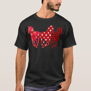Three Horses Hearts Buffalo Plaid Happy Valentine' T-Shirt