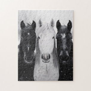 Three Horses in the Snow Jigsaw Puzzle