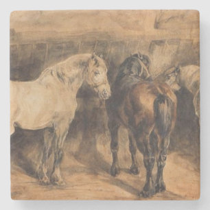 Three Horses in Their Stable Stone Coaster