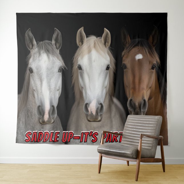 Three Horses Party Time Photo Backdrop  Tapestry (In Situ (Horizontal))