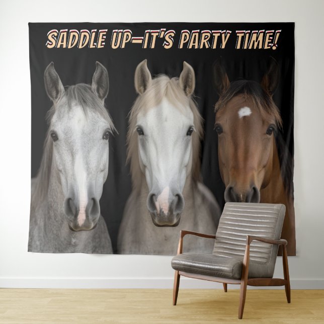 Three Horses Party Time Photo Backdrop  Tapestry (In Situ (Horizontal))