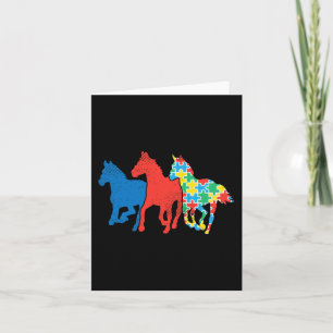 Three Horses Puzzle Red Blue Autism Awareness ASL Card