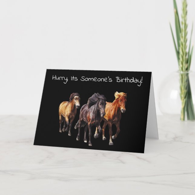 Three Horses Rushing Birthday Card (Front)