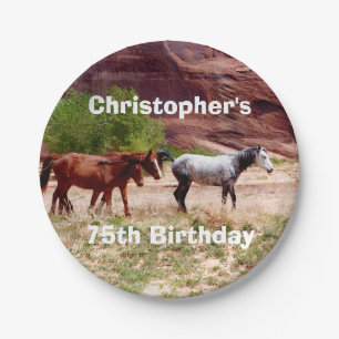 Three Horses, Southwest, 75th Birthday Party Paper Plate