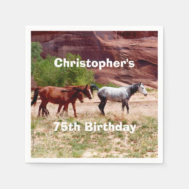 Three Horses Southwest Birthday Party Paper Napkin (Front)